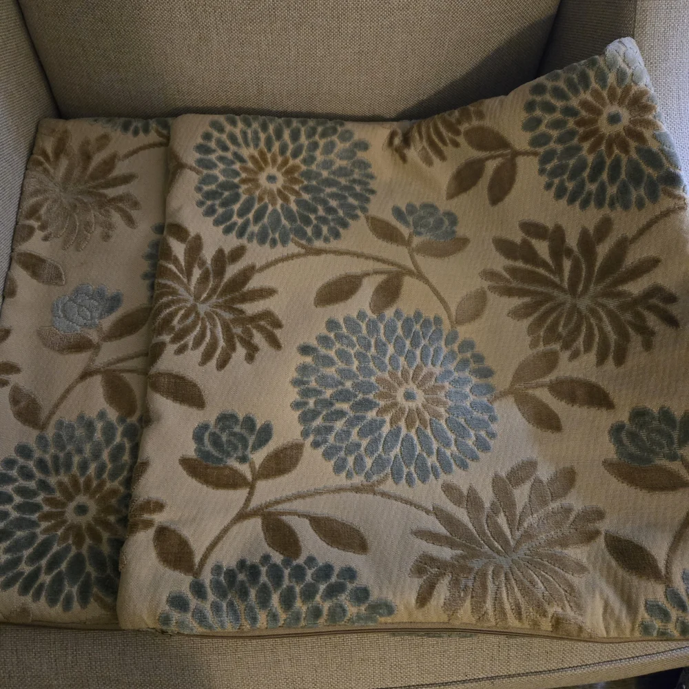 Beautiful Crate & Barrel Blue and Tan Floral Accent Pillow Covers (2)